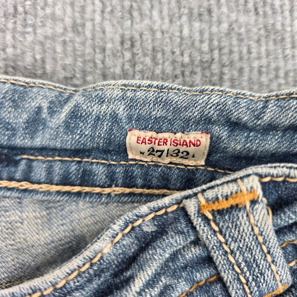MEK Denim Easter Island Medium Wash Bootcut Jeans Blue Low Rise 27x32 Distressed - Picture 8 of 11